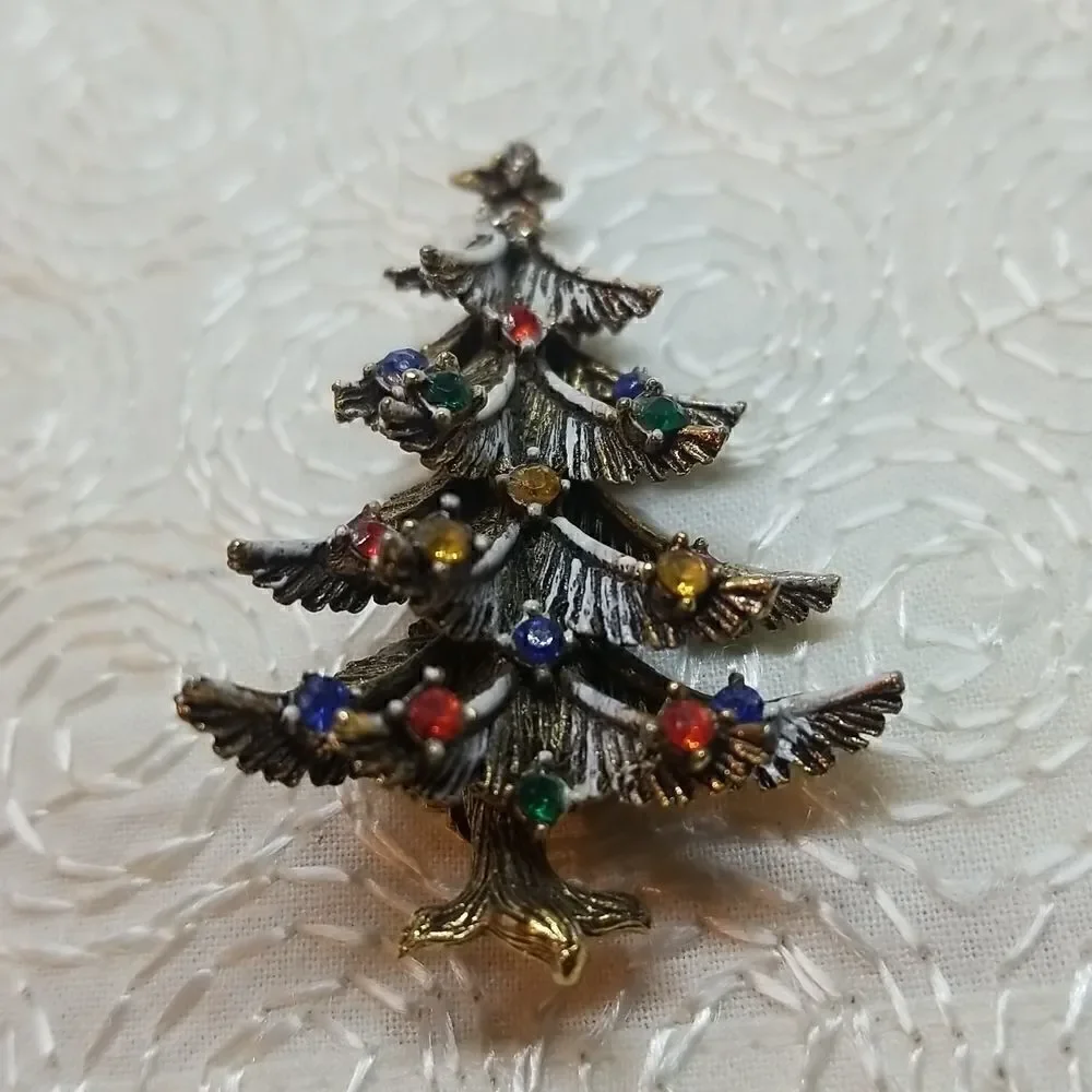 ART Brooch Pin Frosted Christmas Tree Rhinestones Vintage Brooch Pin